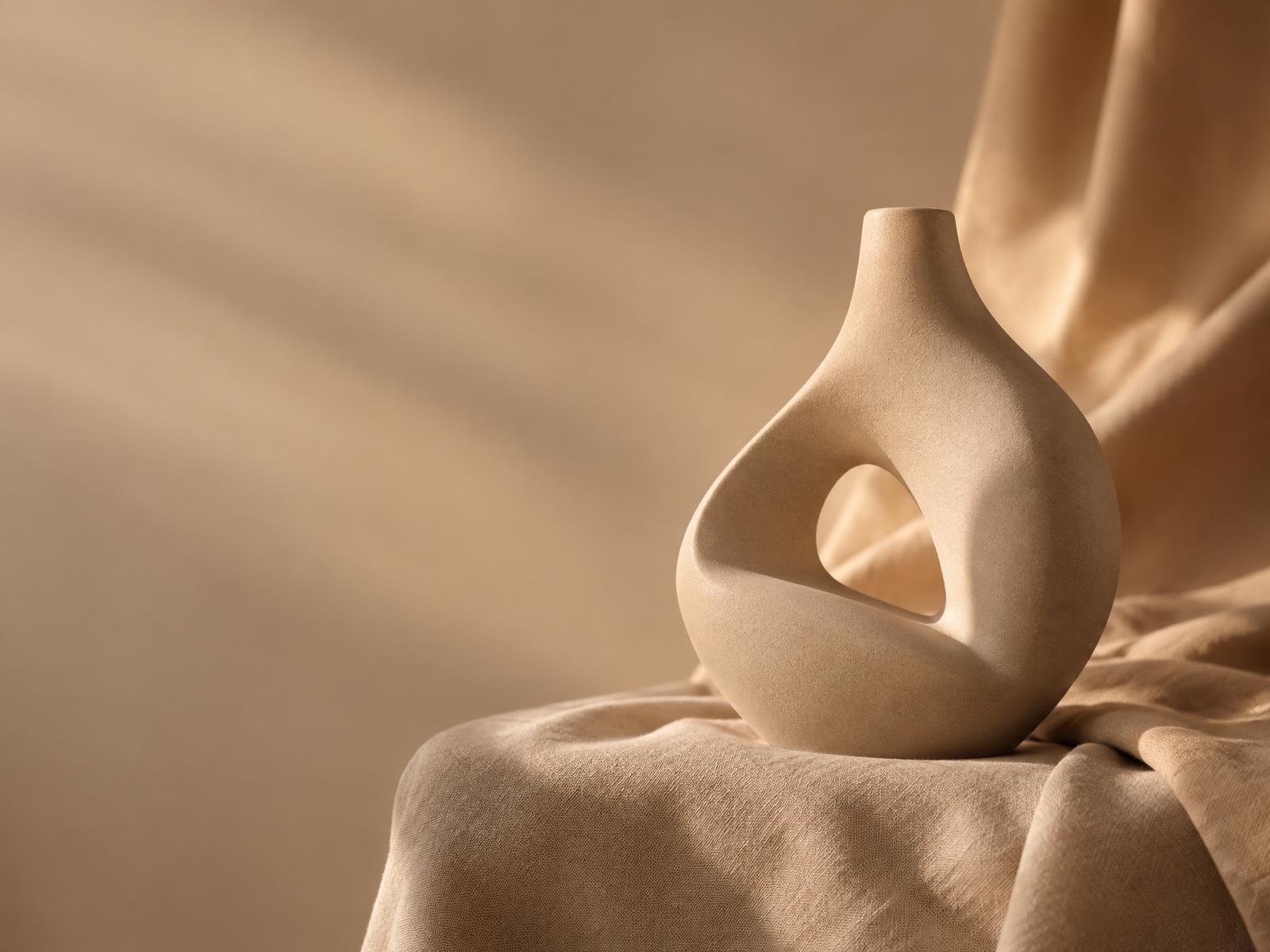 Soft sculptural form on linen in warm light